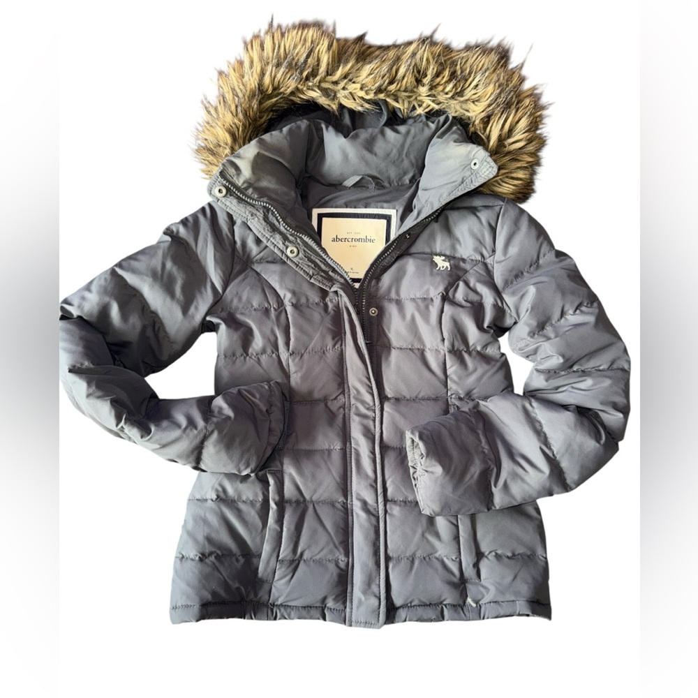 Y2K Abercrombie Kids Gray Puffer Jacket Faux Fur Hood Bella Swan Twilight XL